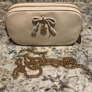 Cream leather Coach double zip bag